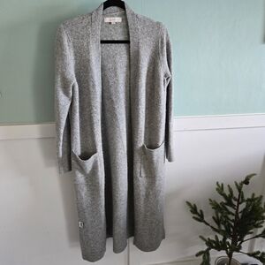 LOFT Long Line Duster Soft Boucle Knit Open Front Cozy Cardigan Gray Size Small